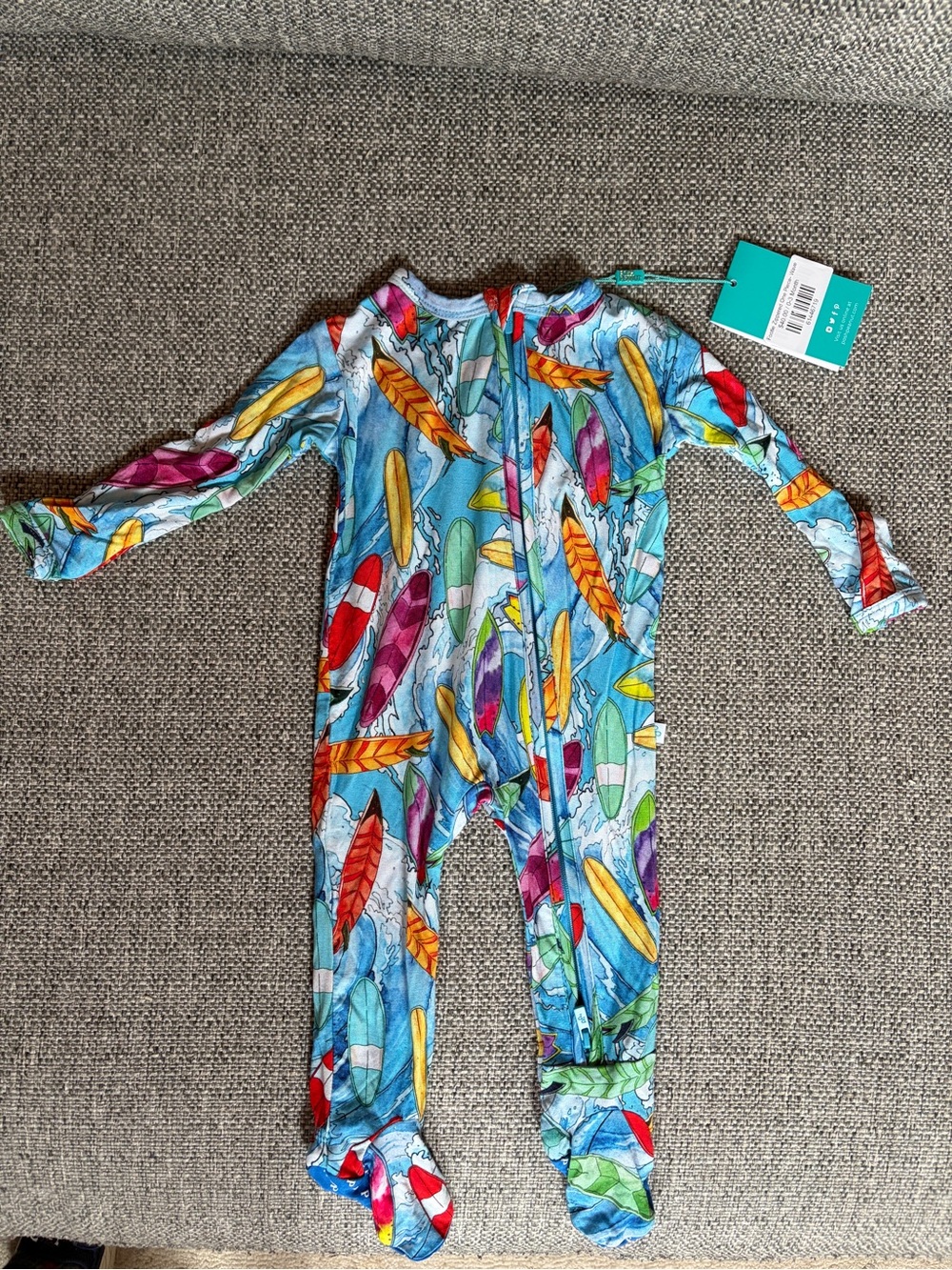 Posh Peanut Blue Footed Zipper Pajamas with Multicolor surfboard Print